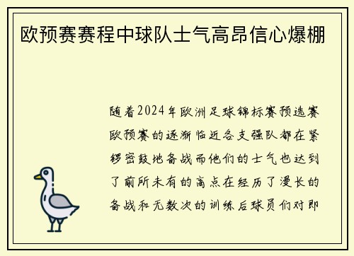 欧预赛赛程中球队士气高昂信心爆棚