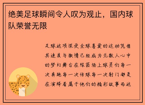 绝美足球瞬间令人叹为观止，国内球队荣誉无限